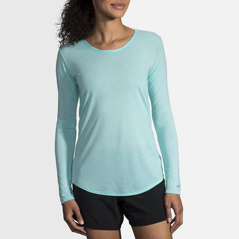 Brooks Distance Australia - Women's Long Sleeve Running Shirt - Blue (806173-CVD)